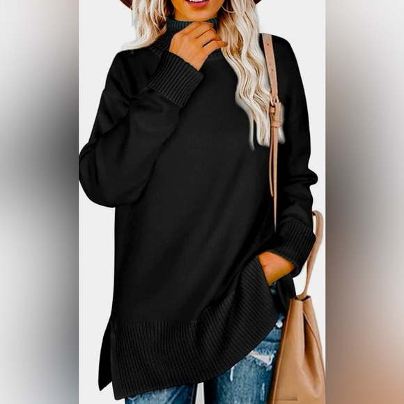 NWOT Glanzition Sweaters for Women Turtleneck Side Split Oversized Pullover - Picture 1 of 11